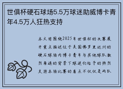 世俱杯硬石球场5.5万球迷助威博卡青年4.5万人狂热支持